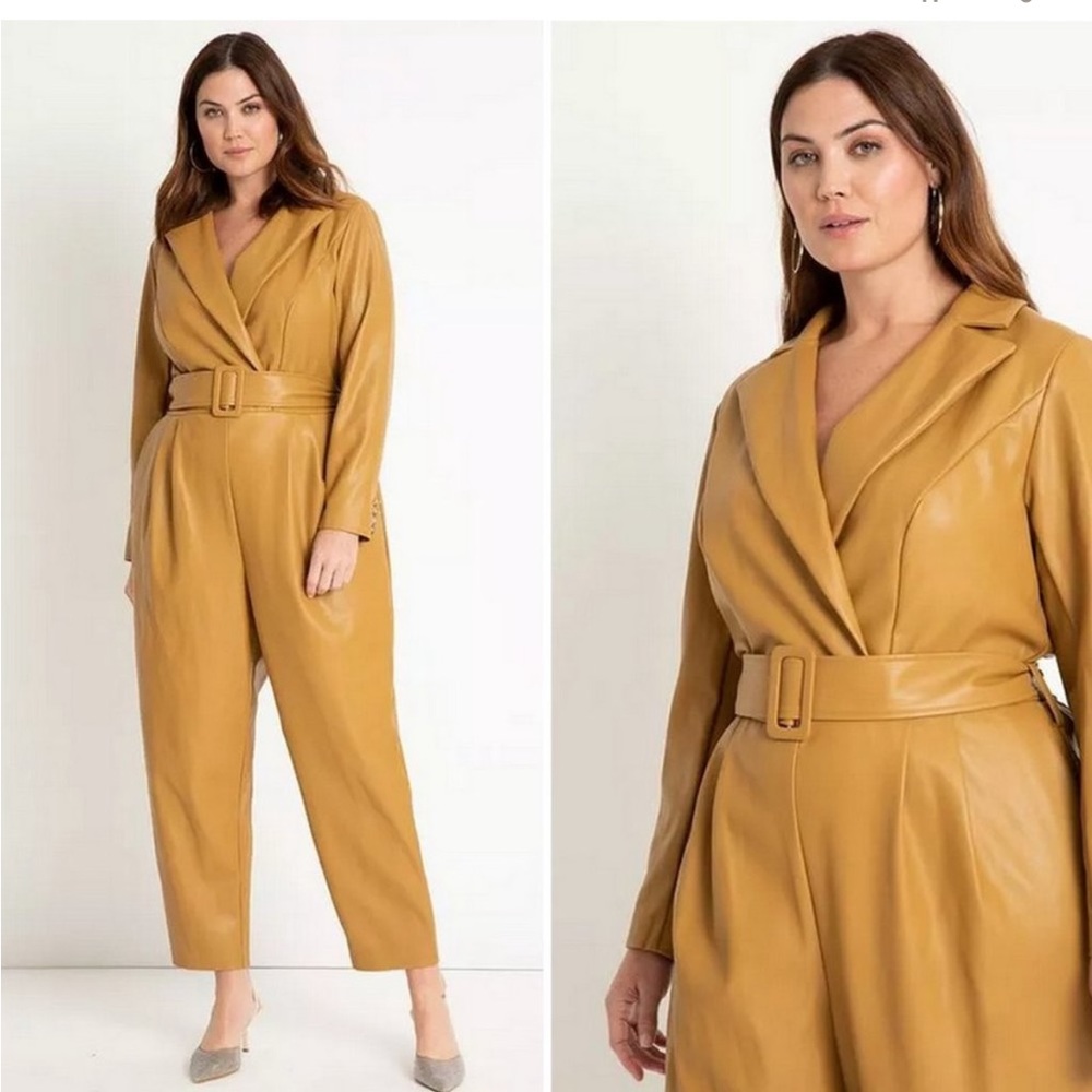 Eloquii faux leather tan jumpsuit. Size 18